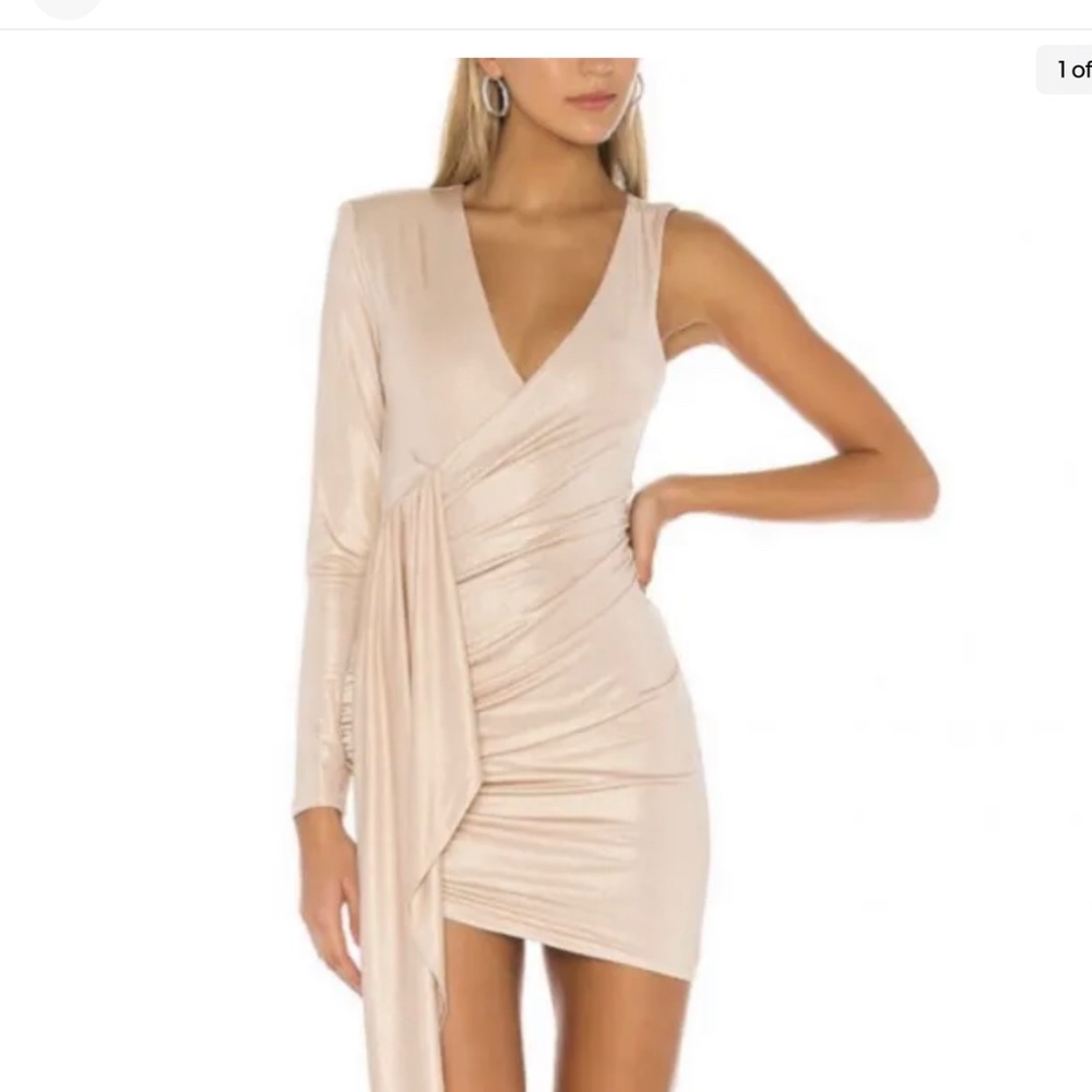 NWT Michael Costello X Revolve Leona One Shoulder Shimmer Metallic Dress